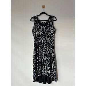 Vintage 90s Karen Kane Black & Grey Leopard Print Mesh Midi Dress XL